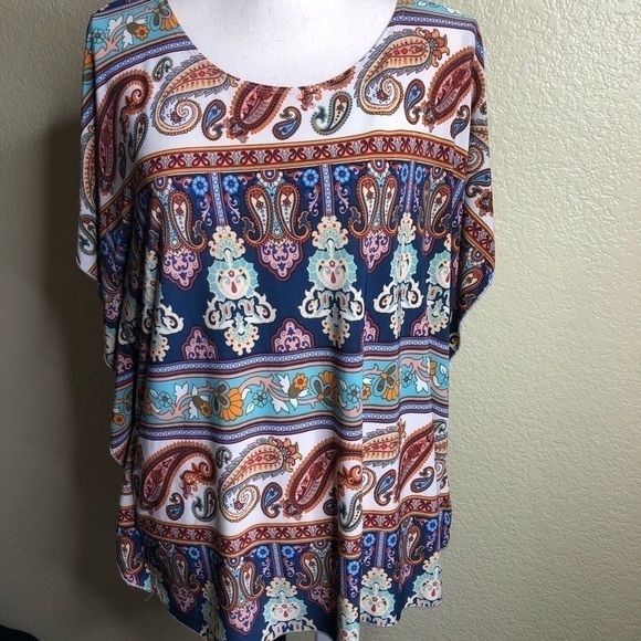 Star Vixen SZ Large Paisley Print in Earth Colors Oversized Blouse Top  * - Picture 1 of 6